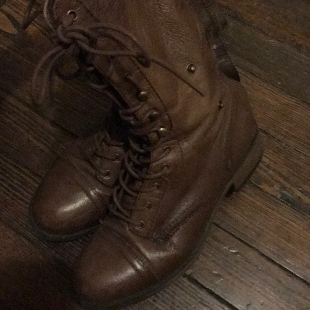 Steve Madden Lace Up Combat Boots Brown Leather - Picture 7 of 7